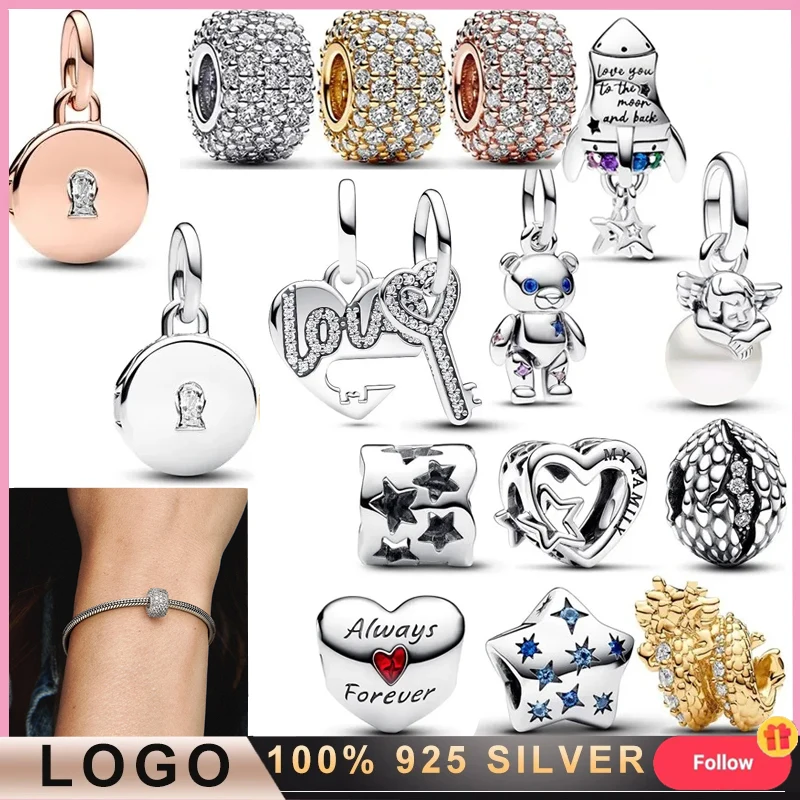 2023 New Women's Hot 925 Silver Thanksgiving Angel Logo Game Pendant Fit Original Bracelet DIY High Quality Charm Jewelry