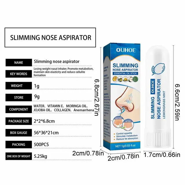 Inhalador Nasal, Barra Nasal Adelgazante Reduce el Dolor de Cabeza