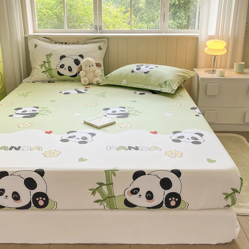 Kawaii Cartoon Panda Fitted Sheet,Bamboo Floral Wild Animals Bed Sheet Set Cotton Bed Cover with Deep Pocket for Child Kids Room 5