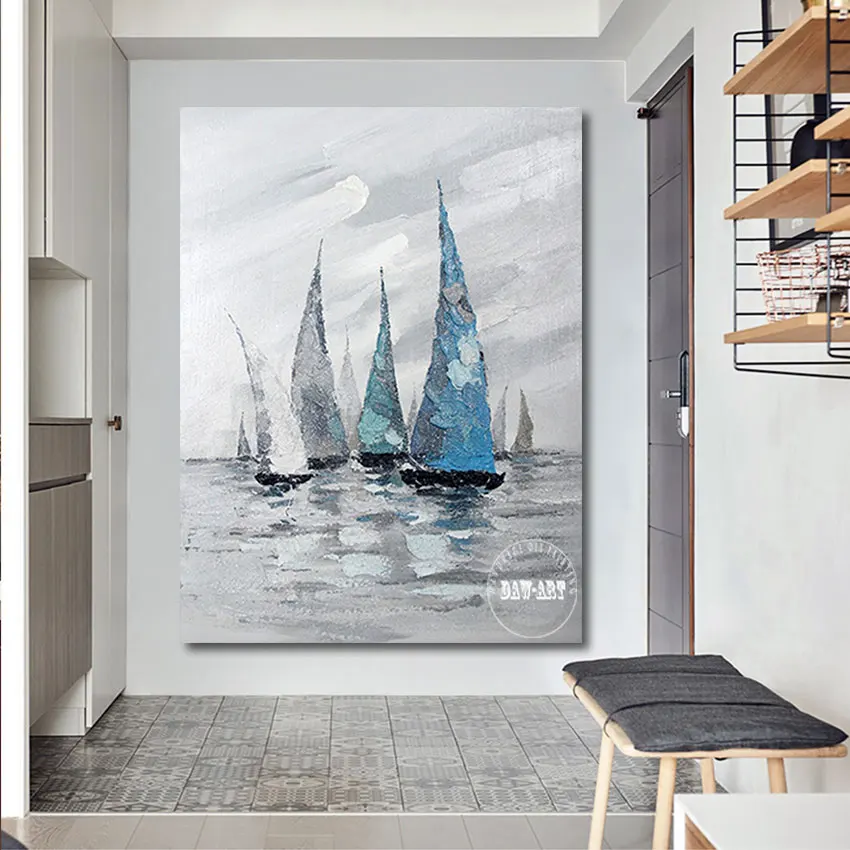 

Картина маслом без рамки с изображением парусной лодки, рождественский подарок, холст ручной работы, абстрактная настенная панель, домашние образцы