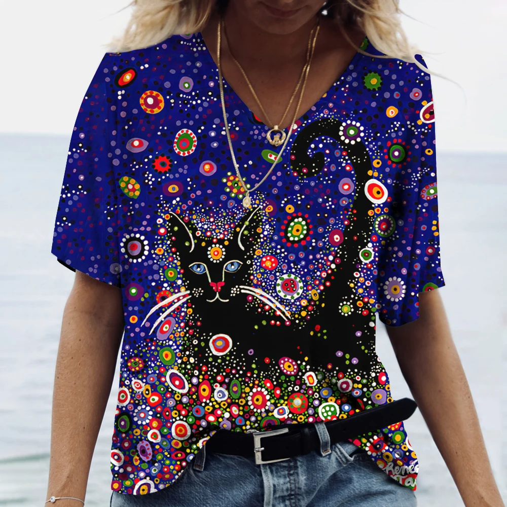 

Women's T Shirt Summer Casual 3d Print Cat Graphics Funny Kawaii Female Clothing Loose Short Sleeve Tops Fashion T-shirts 2023
