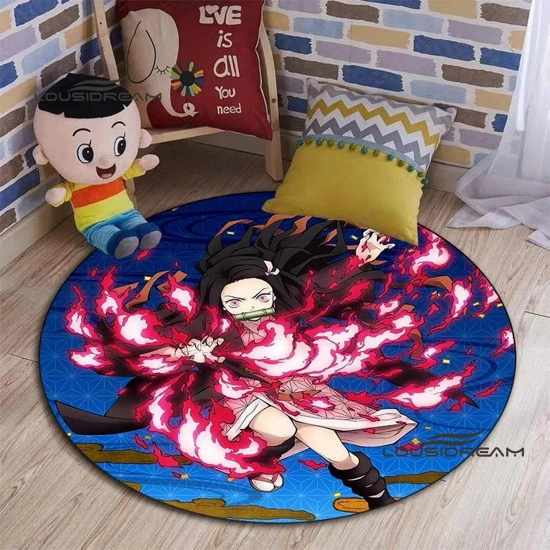 Anime Demon Slayer Carpet, 3D printing Cute Cartoon Round Rug Living Room Bedroom Children Study Room Decoration Round Floor Mat 5