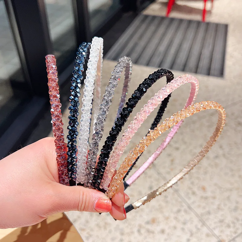 

Korean Artificial Crystal Beaded Hair Hoops Women Hair Bands Accessories Girls Sweet Forehead Broken Headband Make Up Washing