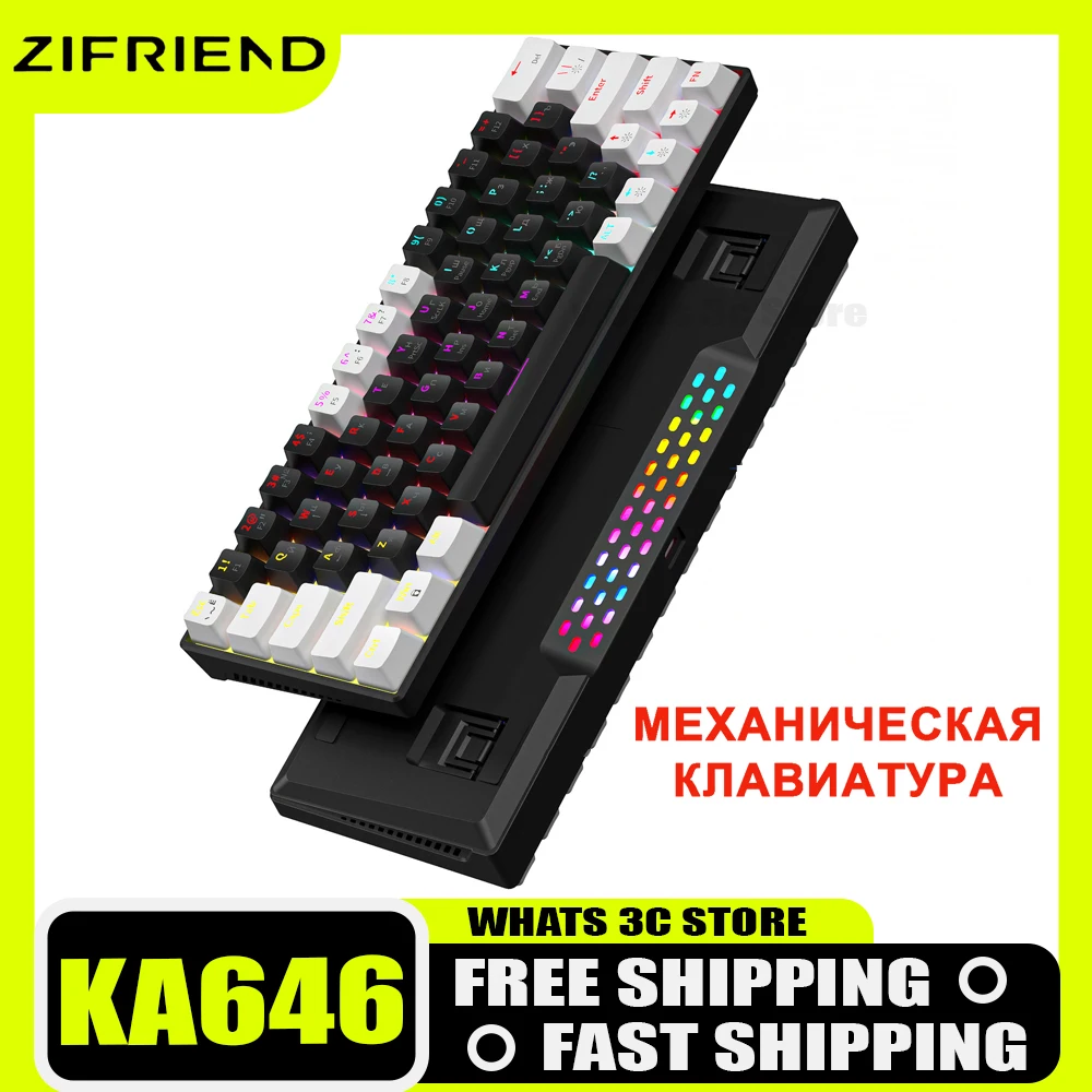 

Механическая клавиатура Zifriend KA646, динамическая RGB игровая Проводная клавиатура с русской раскладкой, аксессуары для компьютера, для киберспорта, для геймеров, подарки