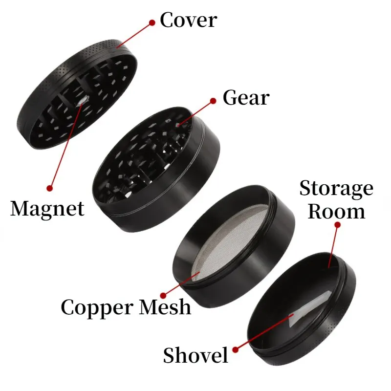 Premium 4-Layer Aluminum Herb & Spice Grinder with Scraper - Zinc Alloy Smooth Grind, 40mm Portable Food Mill