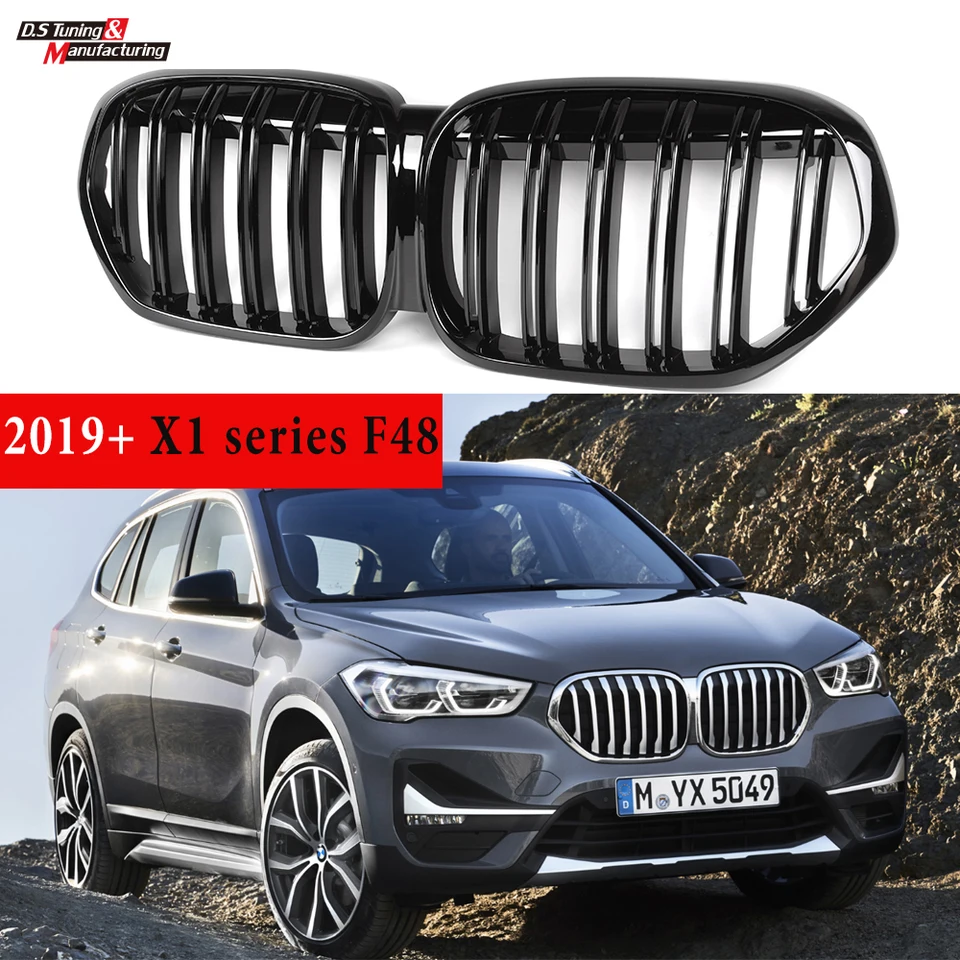 2020-2022 Gloss Black Single Slat Kidney Grille Compatible with BMW X1 F48  LCI Front Hood Grill 2021 - Fits only after Facelift