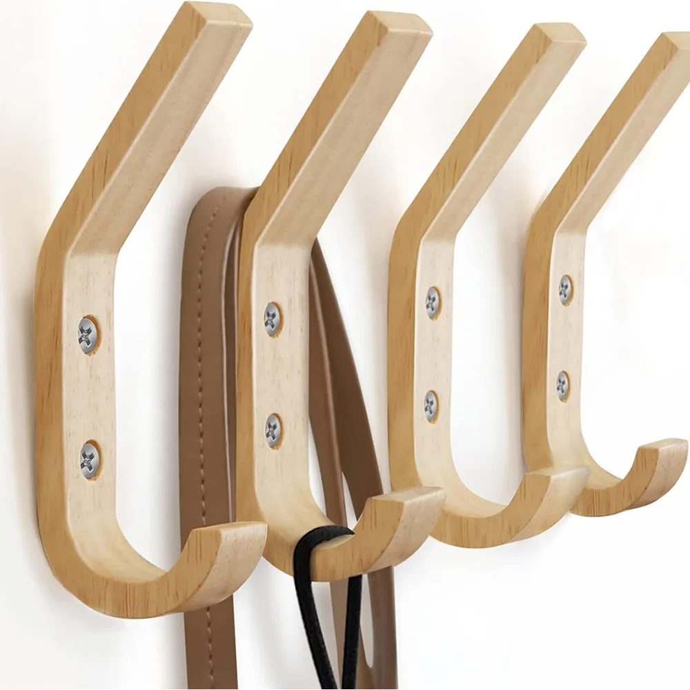 2/4 pcs Natural Wood Clothes Hanger Wall Mounted Coat Hook Decorative Key Holder Hat Scarf Handbag Hanger Organizer for Home 5