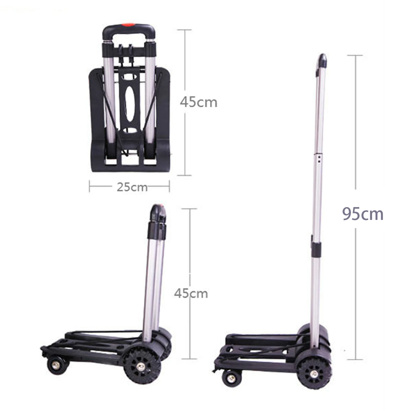 Folding Hand Truck Aluminum Alloy Foldable Hand Cart Portable Moving Luggage 4 Wheel Folding Trolley Pull Truck Luggage Cart