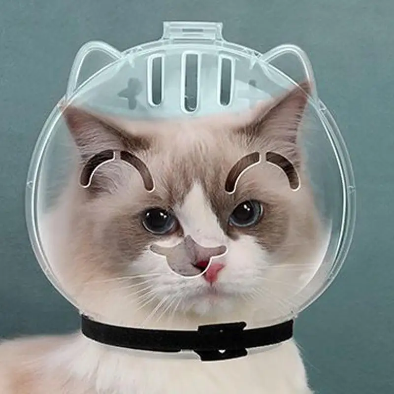 Adjustable Transparent Cat Grooming Helmet Muzzle