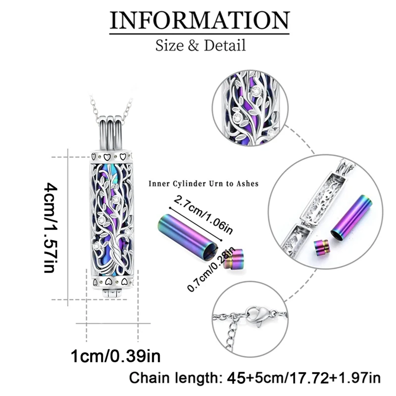 cremation jewelry Cylinder Cremation Jewelry Tree of Life Urn Ashes Necklace for Women Men Vial Cremation Ash Pendant Memorial Jewelry