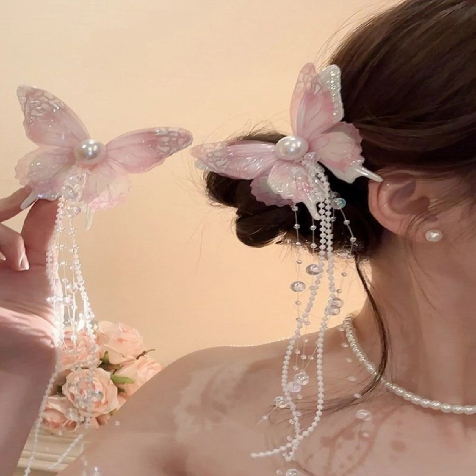 1PC Spirituelle Haar Karte Schmetterling Quaste Haar Clip Weibliche Lange Quaste Anhänger Haar Zubehör Super Fee Nische Foto Kopfbedeckungen