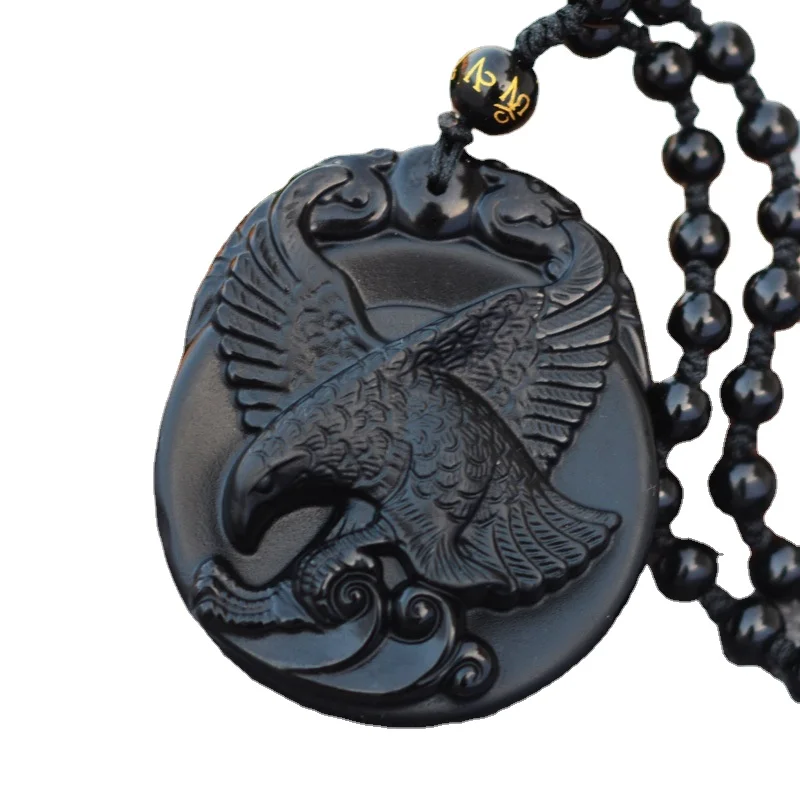 

Natural obsidian flying eagle pendant Amulet crystal DIY gift for necklace women men