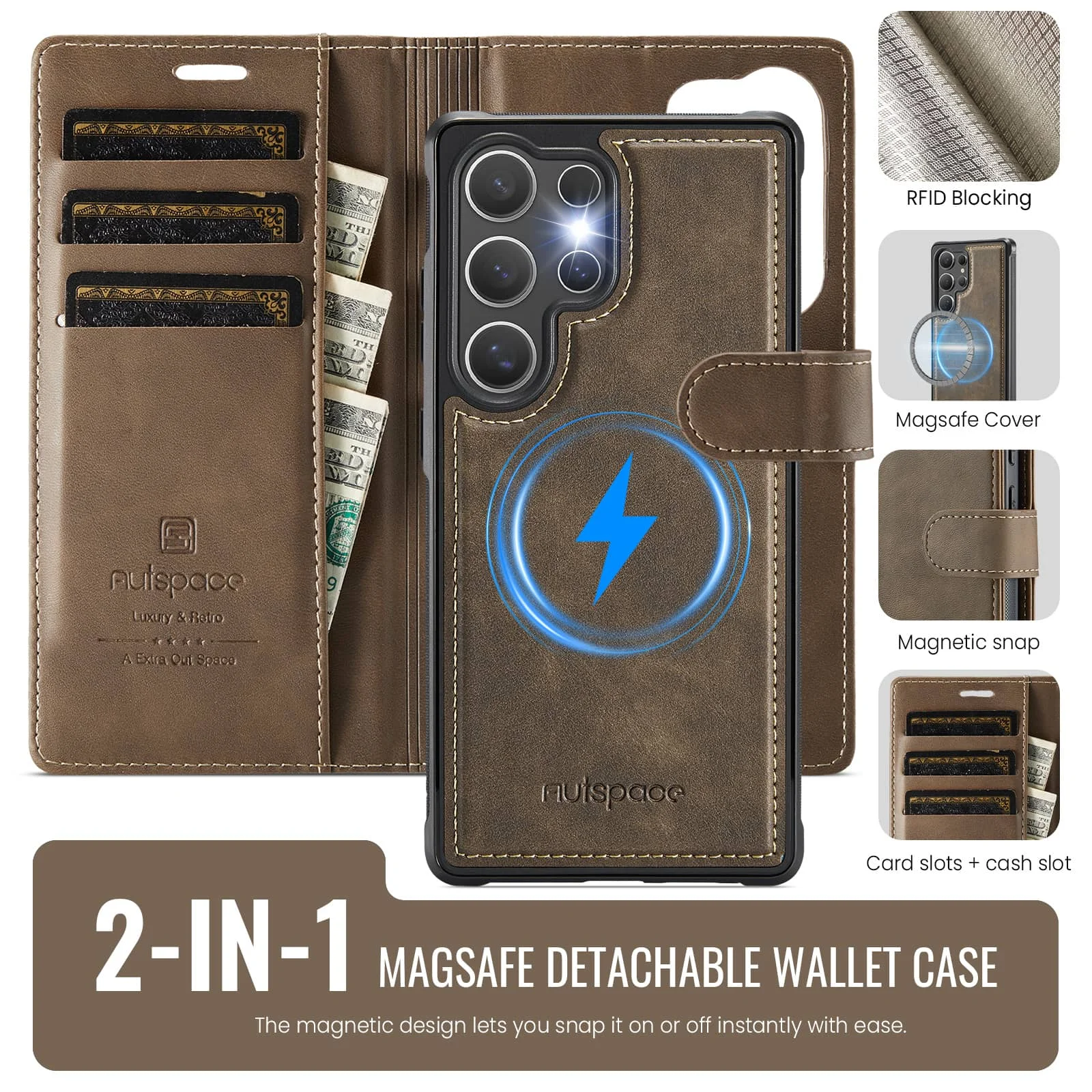 Premium Detachable Wallet Case | 2-in-1 Flip Folio with Card Holder, RFID Blocking, Kickstand & Shockproof Protection