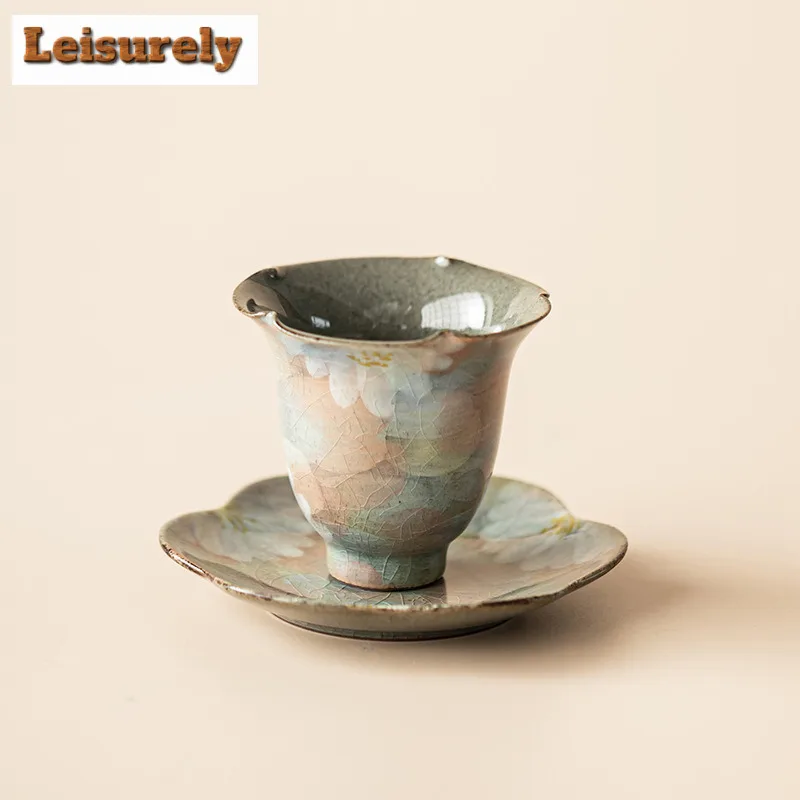 2pc/lot Hand Drawn Daisy Petal Coasters Ice Crack Glaze Non-slip Coasters Cups Saucer Anti-scald Placemats Base Tea Services