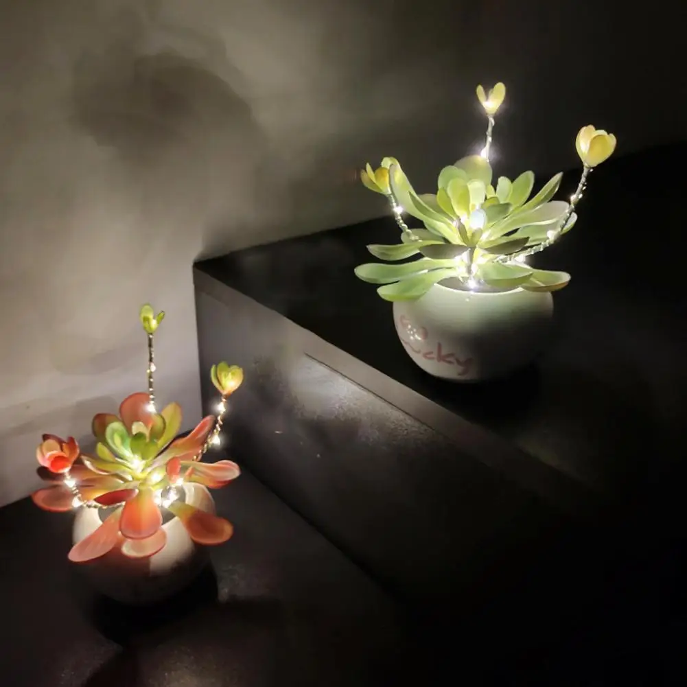 

New LED Cute Succulent Shaped Night Lights, Room Decor Aesthetic Lamp Artificial Potted Plant Relieve Gifts For Home Decora F1H7