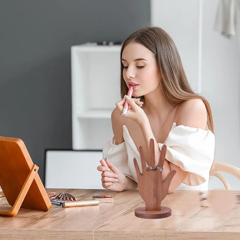 Hand Shaped Ring Display Stand, Wooden Hand Jewelry Bracelet Display Stand, Bracelet Display Stand, Walnut Wood in Two Colors