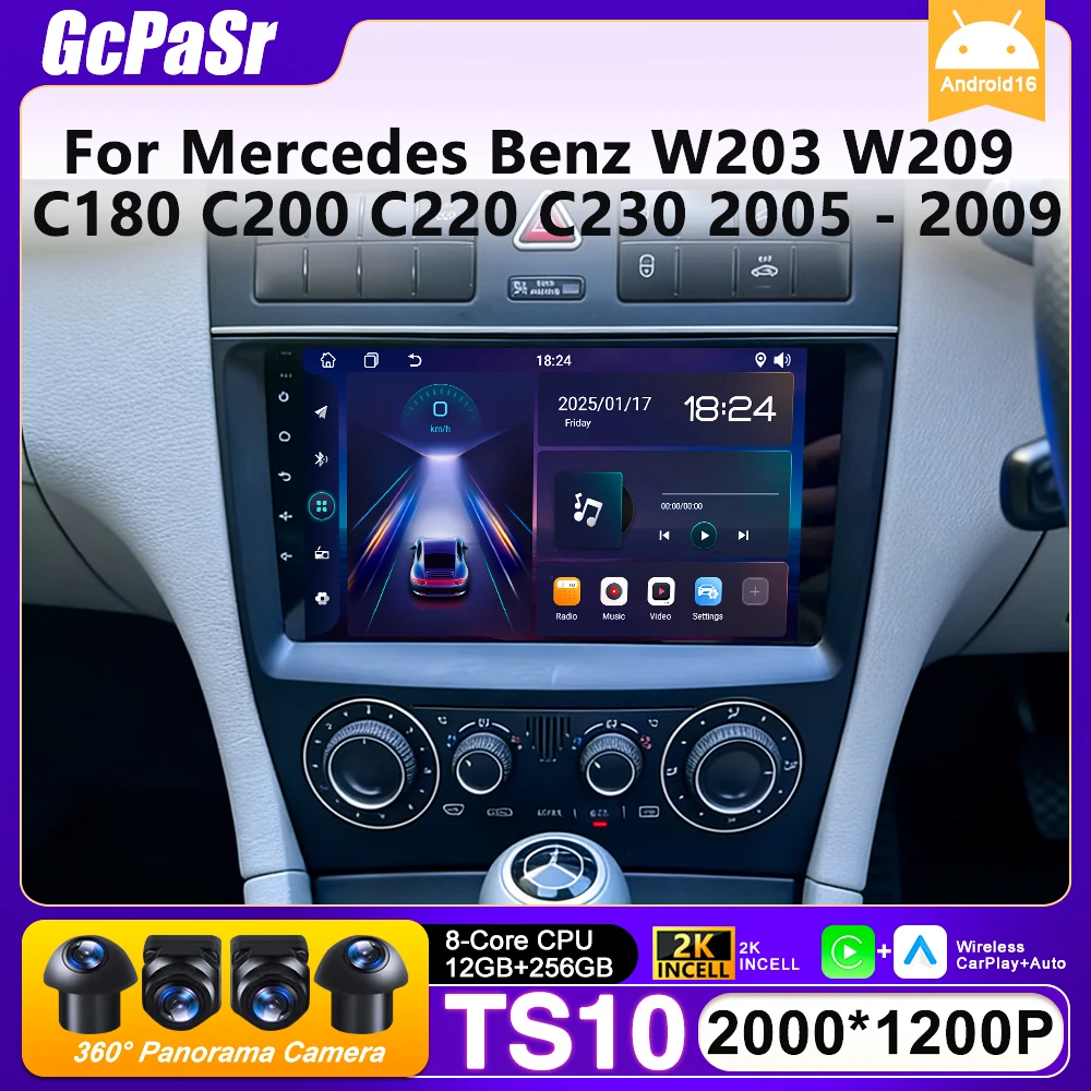 Radio de coche Carplay para Mercedes Benz W203 W209 C180 C200 C220 C230 2005 - 2009 navegación GPS Android Auto pantalla estéreo No 2din 1