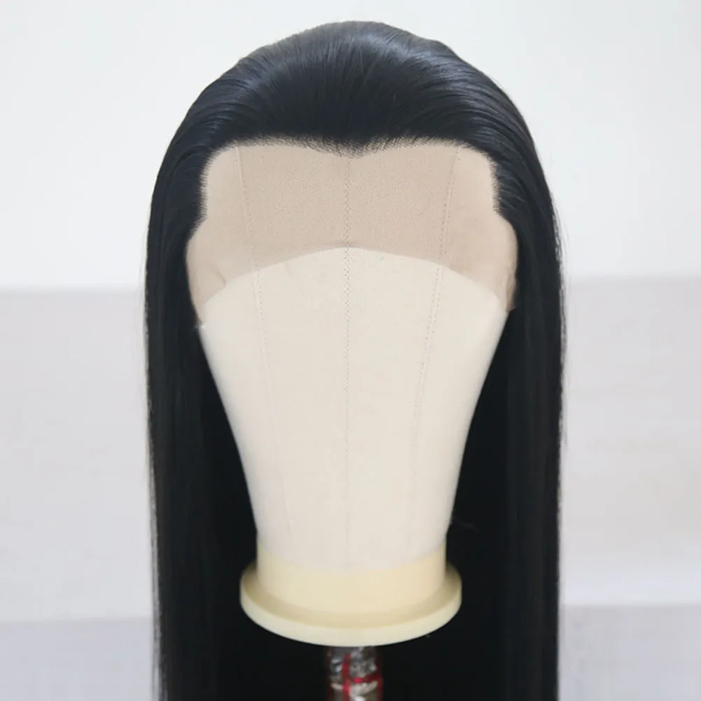 Lace Front Wig RONGDUOYI Cosplay Wig White Synthetic Lace Front Wigs for Women Or Men Use Long Straight Hair Black Silky Straight Natural Daily