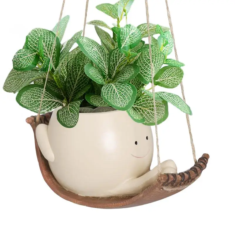 

Planter Pots Swing Resin Head Planters Hangable With Smile Face Creative Succulents Plants Pot Basket For Indoor Outdoor Home