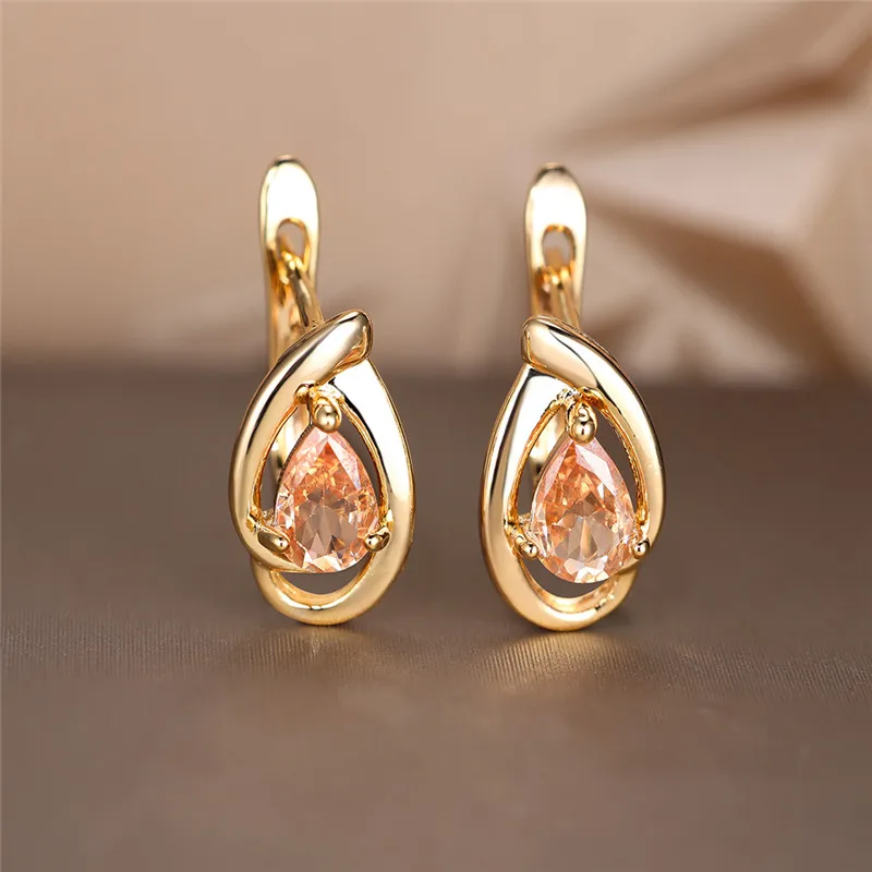Charm Female Rainbow Blue Zircon Stone Hoop Earrings Vintage Gold Color Wedding Jewelry For Women