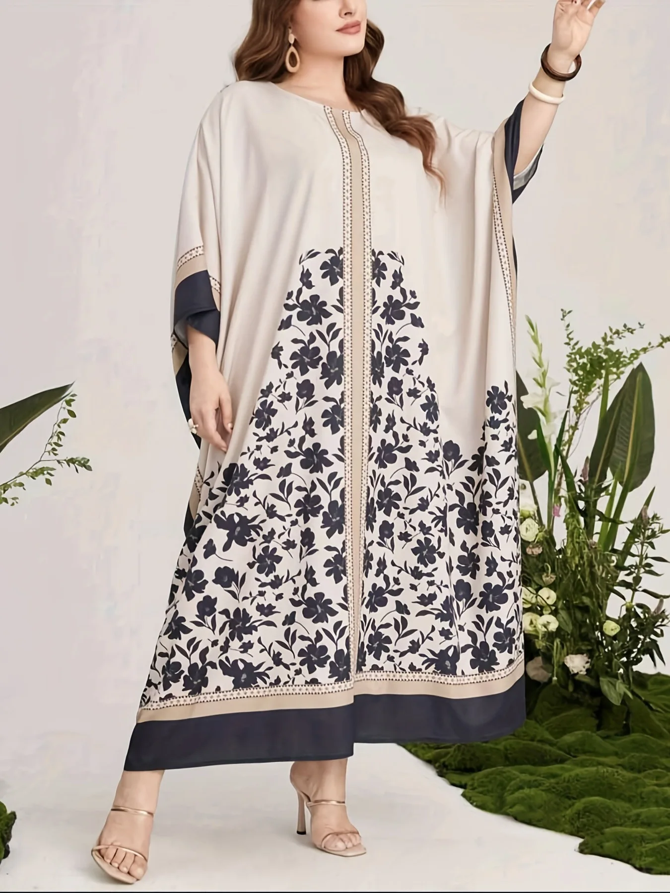 Abaya For Women Muslim Dubai For Ramadan Gurban Women's Printed Bat Sleep Robe Long Dress Loose Fashion Women Clothing