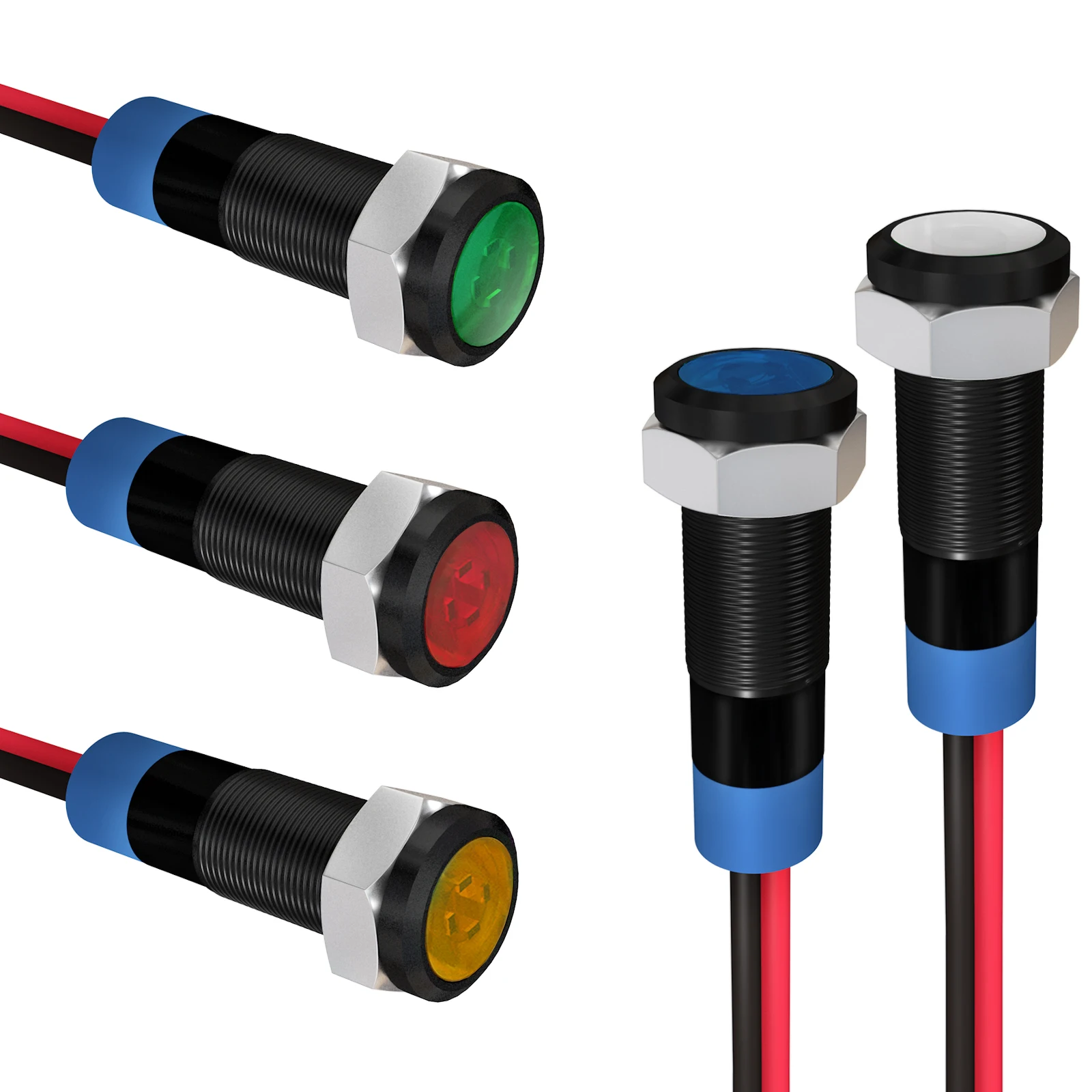APIELE 6mm Metal Indicator Light - 12-24V AC/DC LED Pilot Dash Lamp With Wire (Blue, 5 Pcs)