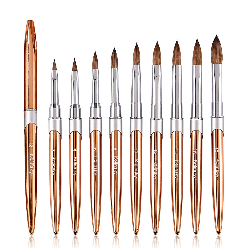 

100% Kolinsky Hair Nail Brush Metal Handle Manicure Brushes Professional Salon Nail Design Tools Quality Painting Pens TIANMI