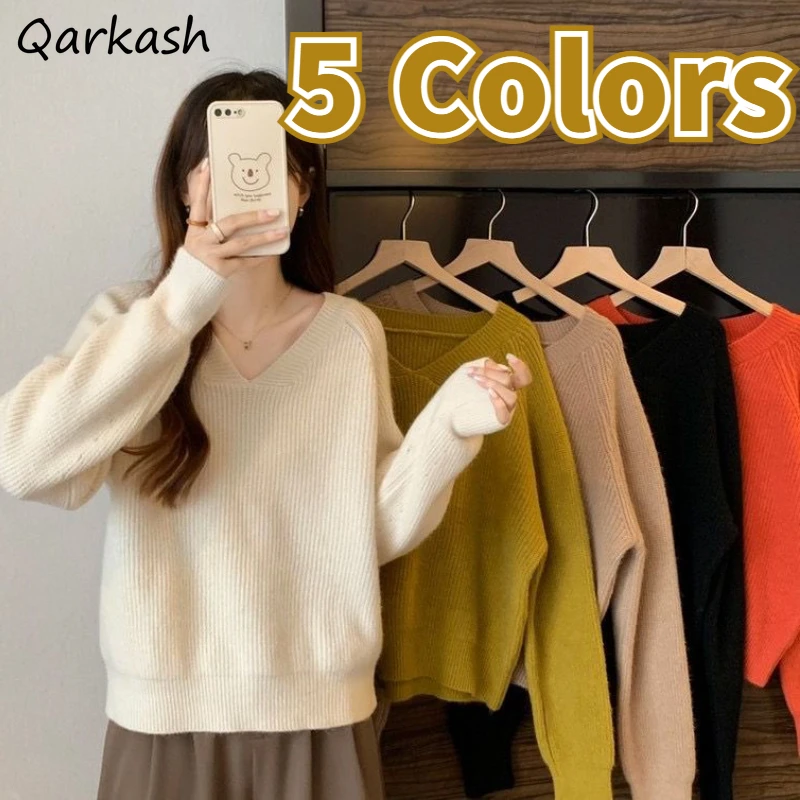 

5 Colors Sweaters Pullovers Women Loose Solid Temper Vintage Office Lady Autumn Casual Knitting Soft Minority Classic Daily 2023
