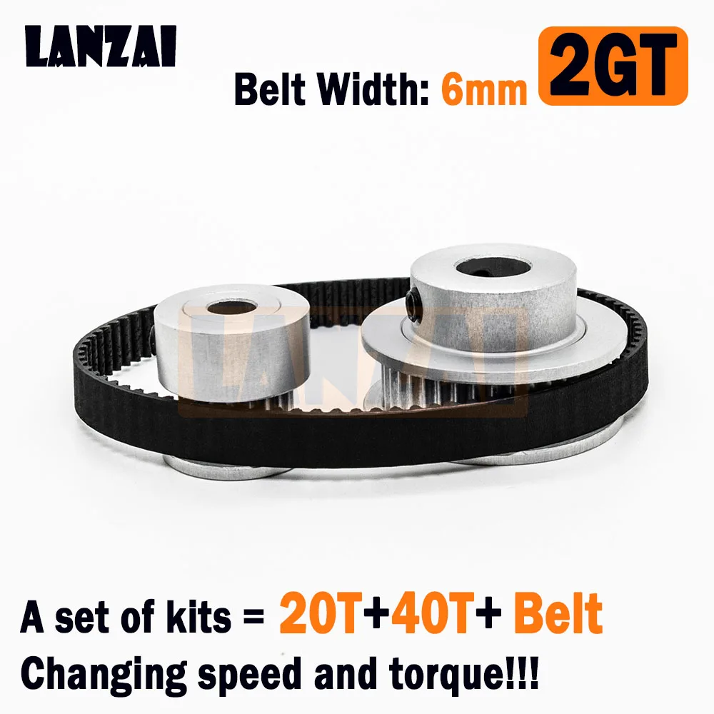 LANZAI 타이밍 벨트 도르래 키트, 3D 프린터용 휠 세트, 알루미늄 GT2, 20 톱니, 40 톱니 비율, 1:2 벨트 폭 6mm, 2GT, 20 T, 40T