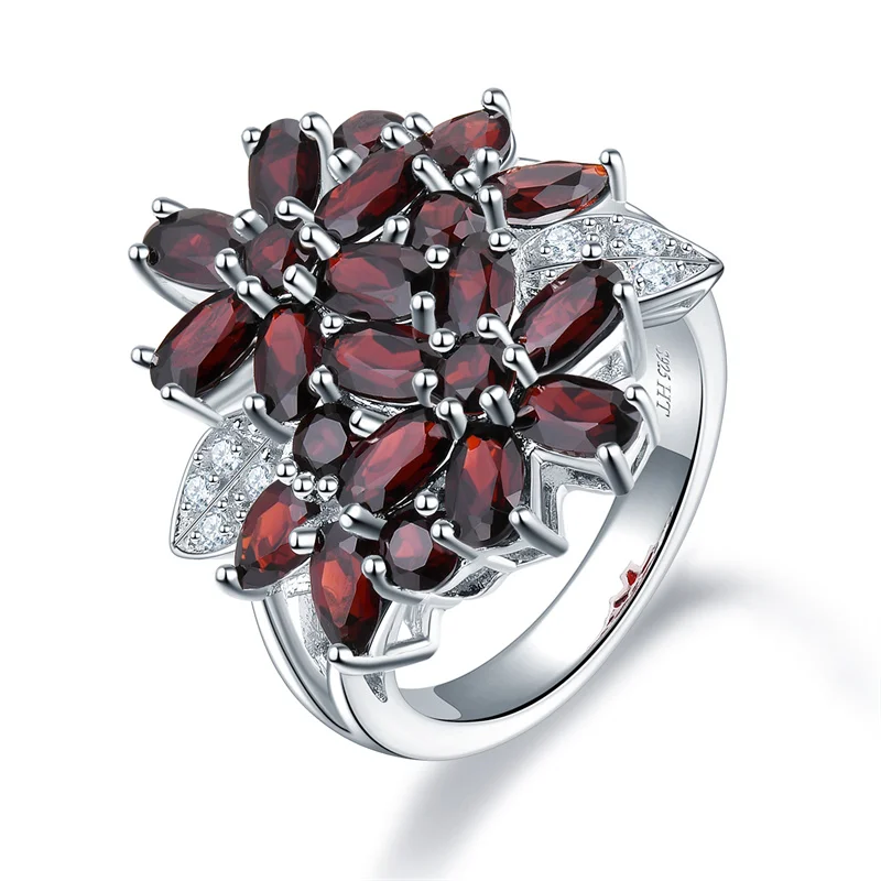 

5.26ct Cluster Garnet Women's Ring Solid 925 Sterling Silver Natural Red Gemstone Rings Fine Elegant Jewelry for Gift US Size 9