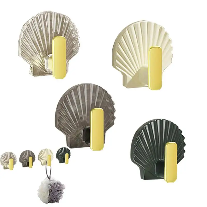 

4PCS Shell Shape Punch-Free Traceless Wall Hanging Hook Kitchen Self-Adhesive Wall-Mounted Sticky Hook Bathroom Organizer