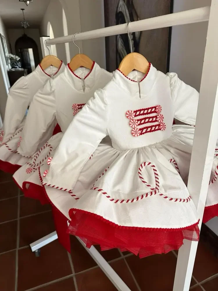 0-12Y طفلة الخريف الأبيض طاحونة الحلوى التركية خمر لوليتا فستان الأميرة لعيد ميلاد عطلة عادية عيد الميلاد C117