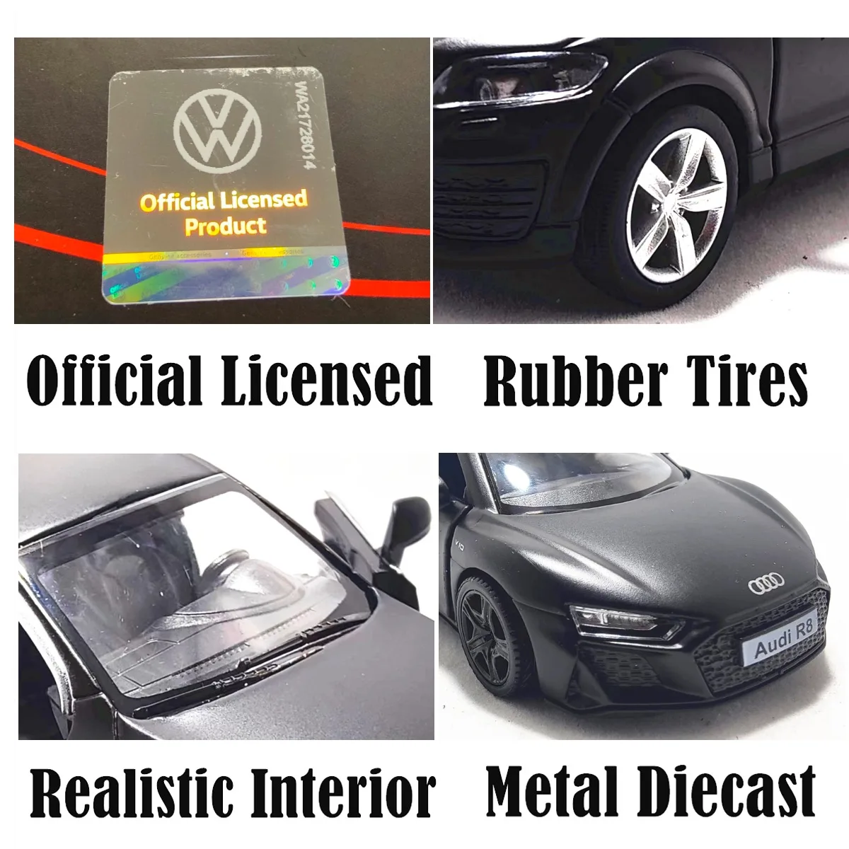 1:36 Audi R8 V10 Coupe Pullback Toy Car Model Official Licensed Alloy Diecast Vehicle Scale Replica Xmas Gift Kid Boy Toy 3