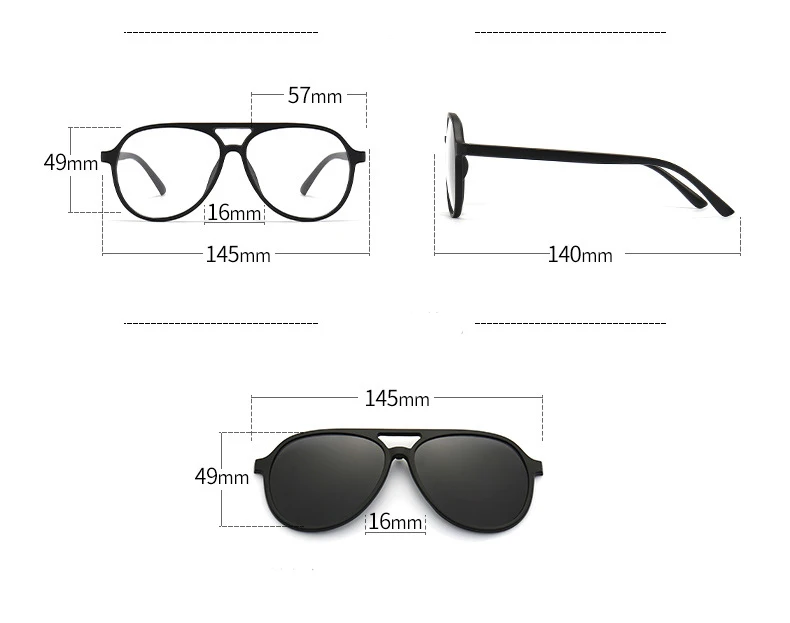 VCKA 6 In1 Pilot Polarisierte Myopie Sonnenbrille Magnetische Clip Männer Frauen Gläser Optische Verordnung Klassische Brillen -0,5_voghion.com