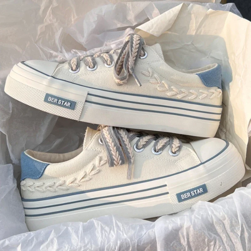 

Женские кроссовки на толстой подошве, белые парусиновые кроссовки, универсальные модные дышащие Спортивные Повседневные кеды на платформе, весна 2023