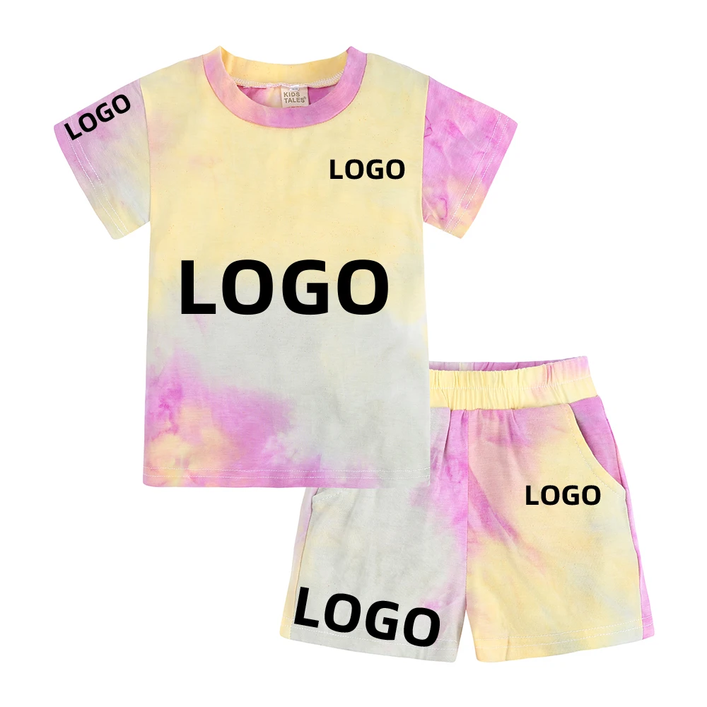 Little Girls Boys Tie-Dye Clothes Add Text Image Custom Personalized Sweatshirt Top+Elastic Waist Shorts Kids Loungewear Outfits athletic clothing sets	 Clothing Sets