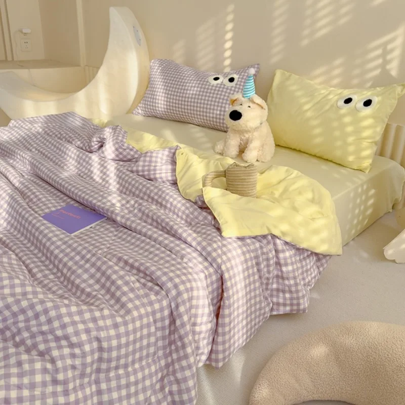 2025 new dopamine washed cloud cotton big eye series summer quilt four-piece three-piece set single piece summer quilt cool summer quilt summer quilt set