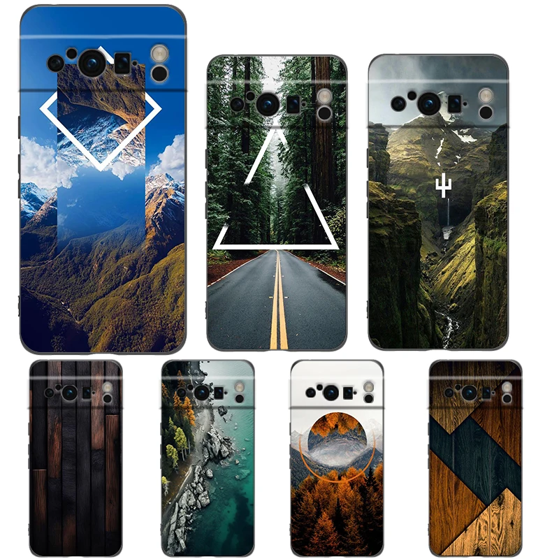 Forest Geometry Wood Design Shockproof Phone Case, Soft Silicone TPU Black Cover
