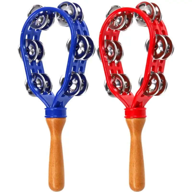 Tambourine For Adults Wooden Handle Handheld Musical Tambourine Rustproof Waterproof Percussion Instrument Eco-Friendly Design