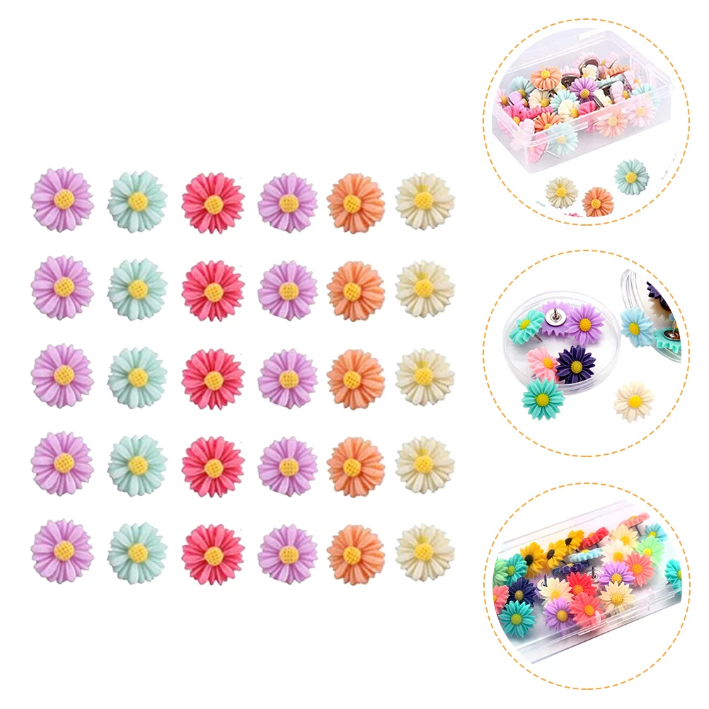 Push Pins 30 Pcs Thumbtack Metal Poster Household Daisy Tacks Portable Multi-function Decorative Pushpins Message Board Flower