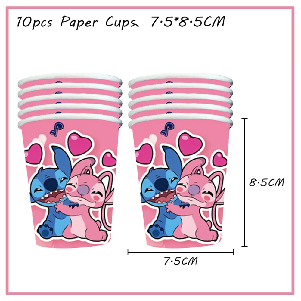 thumbnail image 1 of Decoraciones para fiesta de cumpleaños de Disney Stitch, globos 3D de Lilo y Stitch, vasos de papel rosados, platos, servilletas, suministros, pancartas, vajilla para niños, 1 of 5