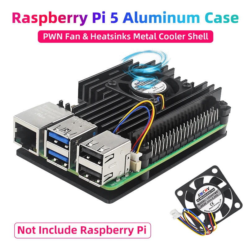 Raspberry Pi 5 Aluminum Case with PWN Fan Silicone Heatsink Active Passive Cooling Radiator Cooler Metal Shell For Pi 5