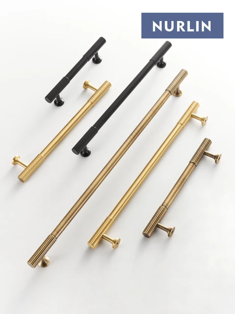 Nurlin ทองเหลือง Art Deco แนวตั้ง Linear KITCHEN Cabinet Knobs T บาร์ห้องนอนตู้เสื้อผ้ายาวดึงลิ้นชัก 4