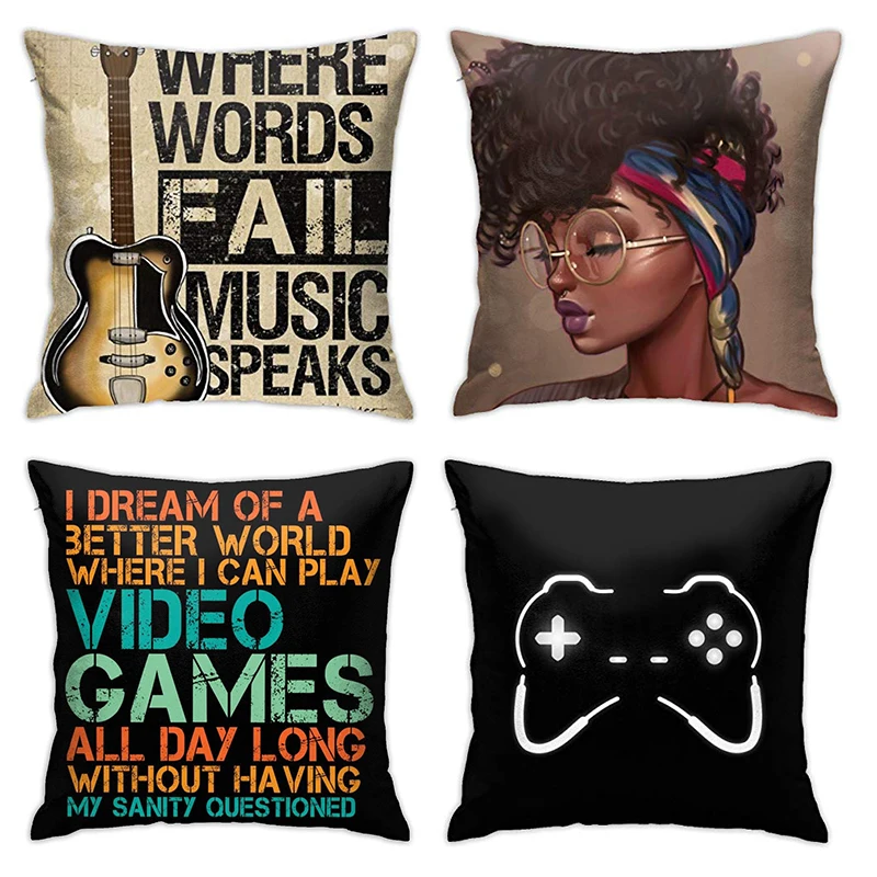 

World Music Guitar Pillows Case Video Game Pillowcase 40x40 Cm Boy Girl Kid Game Room Aesthetics Pillow Cover for Bed Sofa Couch