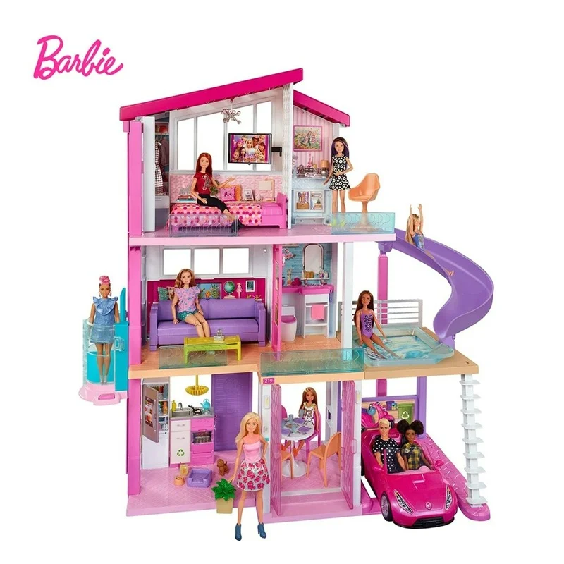 Van storm het laatste trainer Barbie Dream House 3 Verhaal Multifunctionele Poppenhuis Speelgoed Set Met  Poppen Accessoires Mini Meubels Kids Speelgoed Voor Verjaardagscadeau| Poppenhuis| - AliExpress
