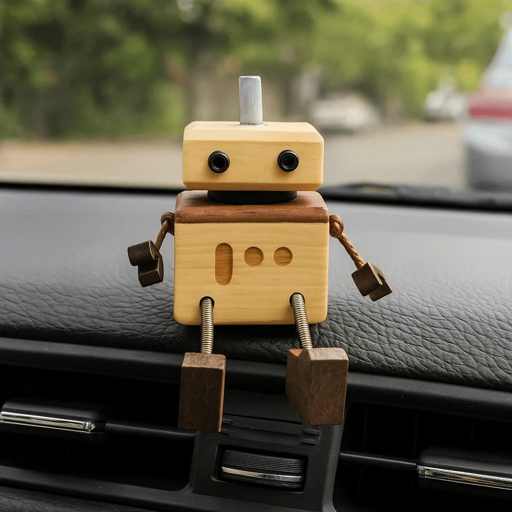 Portable Hand Made Essential Oil Fragrance Expander Wood Cartoon Robot Fragrance Bottle Funny Car Mounted Home