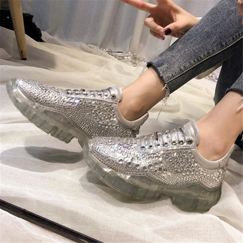 Crystal Women Sneakers Transparent Thick Sole Platform Creepers
