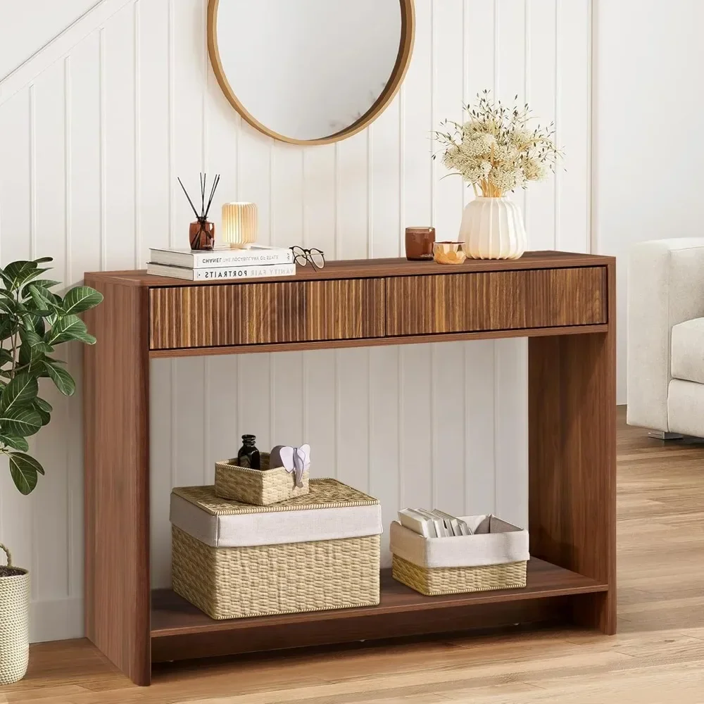 Description Picture 6 of itemEntryway Table with Storage,Narrow Console Table with Drawers,Hallway Entrance Foyer, Mid Century Farmhouse Fluted Console Table