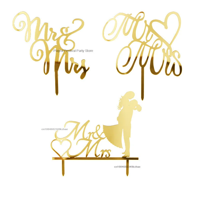 Gold Lover MR MRS Cake Topper 1pc Wedding Engagement Cake Decoration