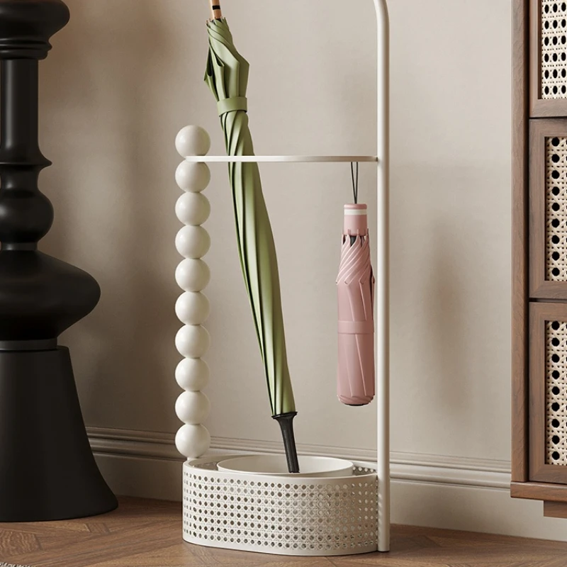 Cream-Colored Floor Umbrella Stand Portable Entryway Storage Rack with Wheels Modern Home Decor for Living Room & Porch
